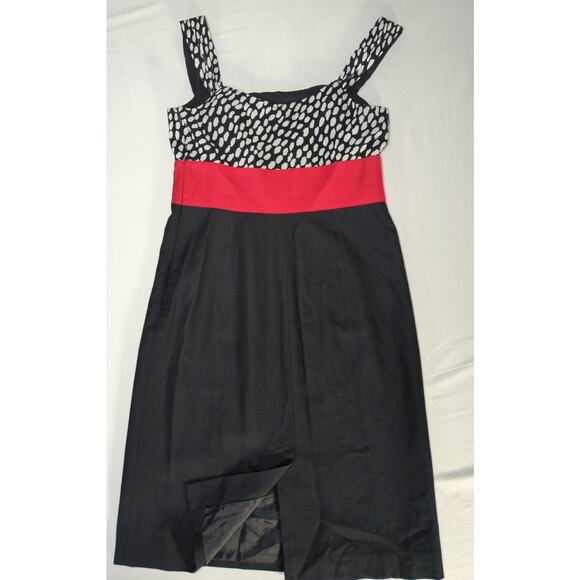 Ann Taylor Silk Cotton Colorblock Sheath Dress Black Red Polka Dot 0 - Picture 8 of 13